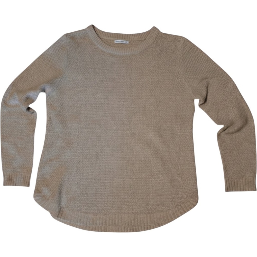 Pink Clover Sweater L Tan Excellent Cable Knit Long Sleeve Curved Hem Pullover